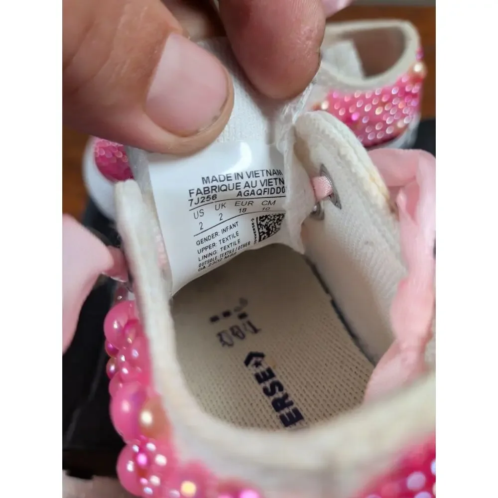 Converse All Star Custom Pearl & Rhinestone Sneakers Pink Infant Size US 2 EU 18